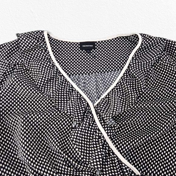 Who What Wear Black White Polka Dot Ruffle Wrap Midi Dress Size Large Officecore - Picture 3 of 10